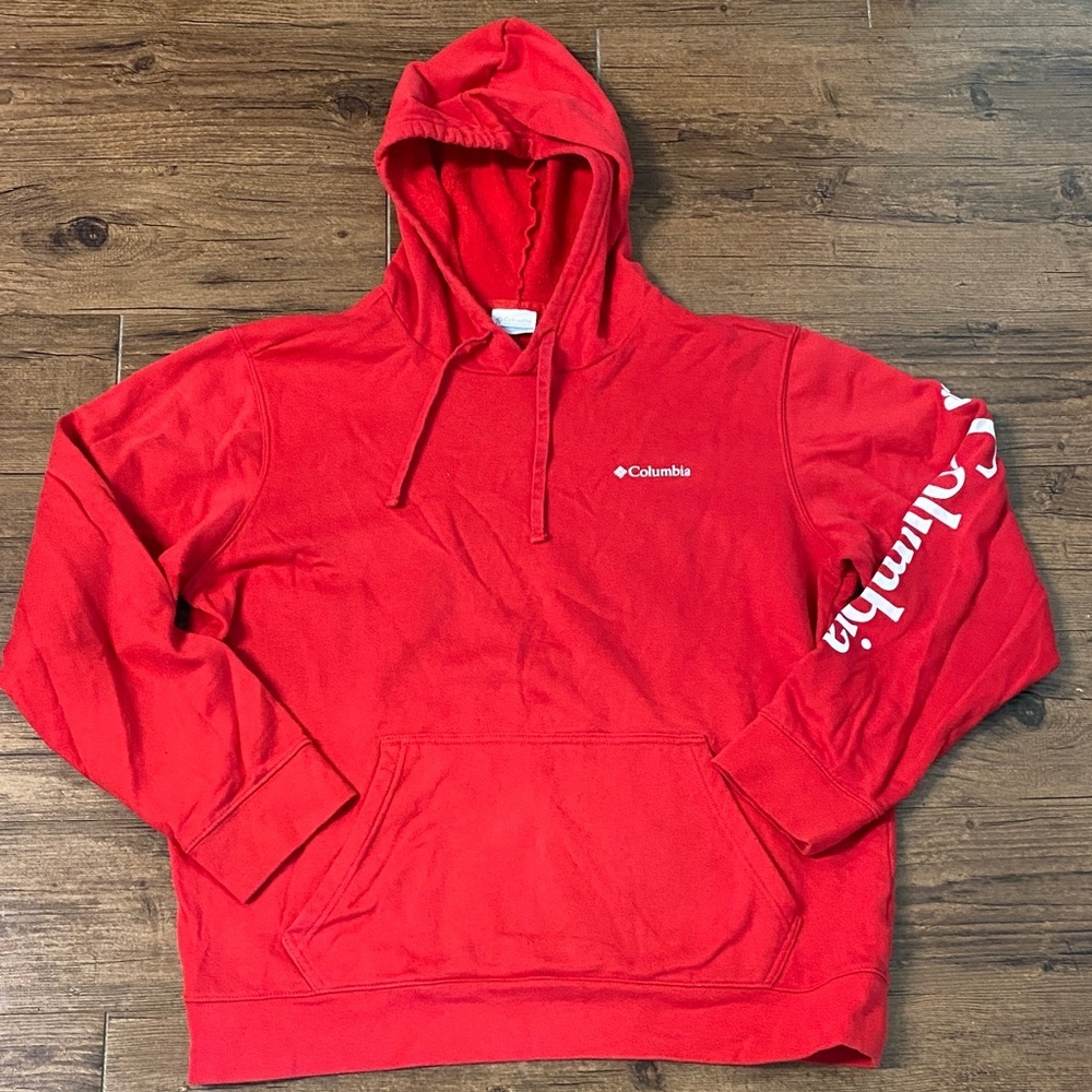 Columbia Red Hooded Pullover with Logo Sleeve L